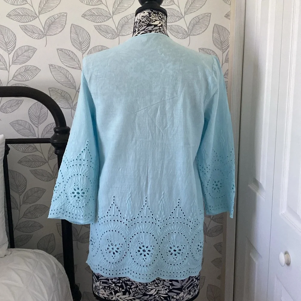 Marina Luna linen blend top beach vacation holiday cruise - Picture 3 of 8